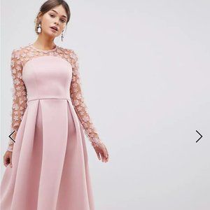 ASOS 3D Floral Lace Bandeau Scuba Prom Midi Dress